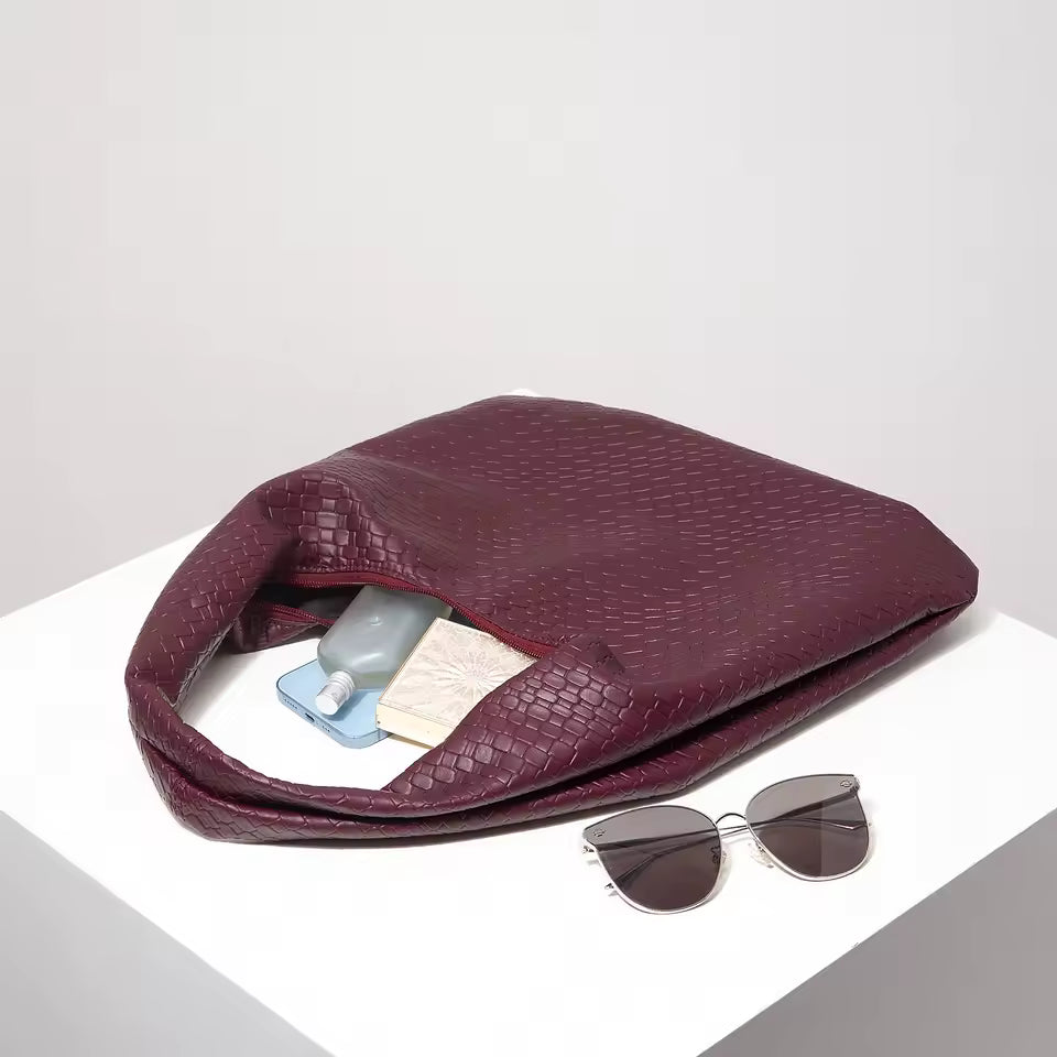 Vintage Woven Faux Leather Shoulder Tote