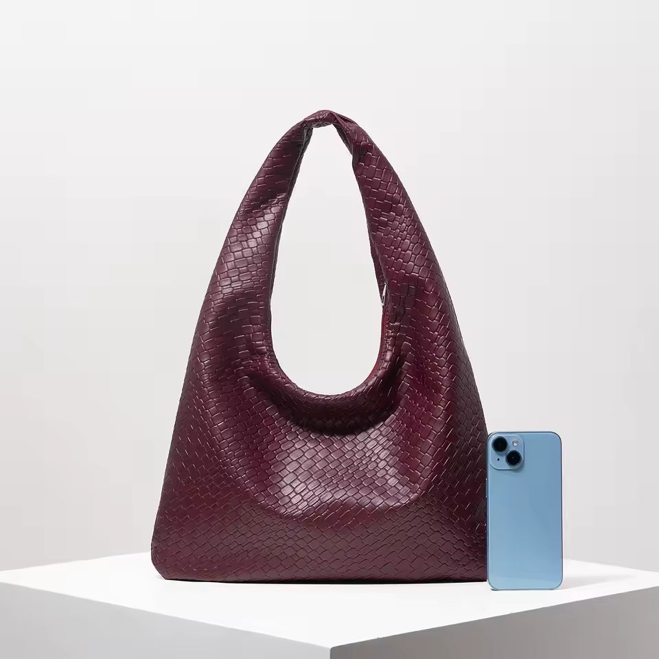 Vintage Woven Faux Leather Shoulder Tote